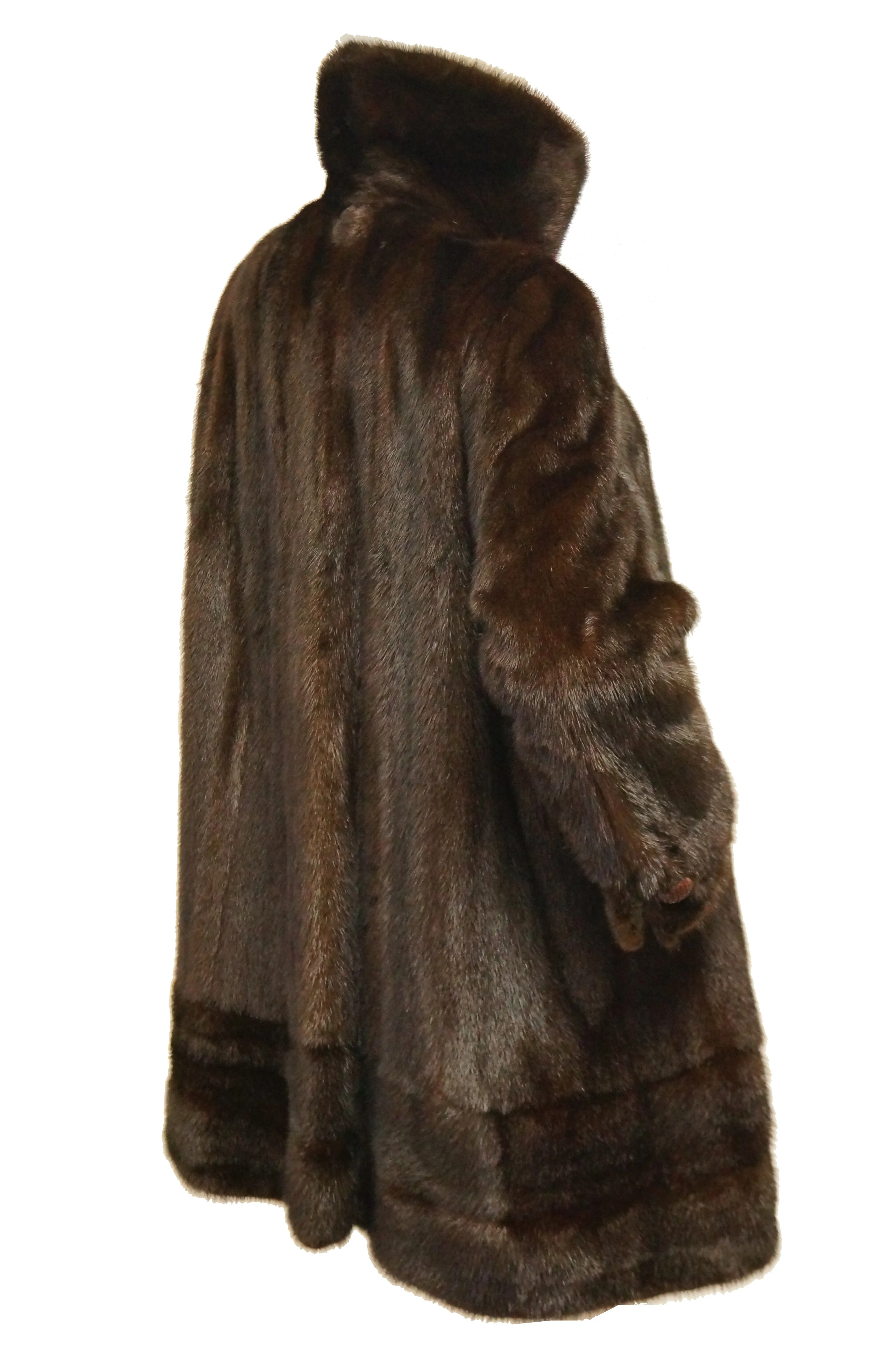 1960s Espresso Brown Mink Swing Coat with Rhinestone Detail Buttons