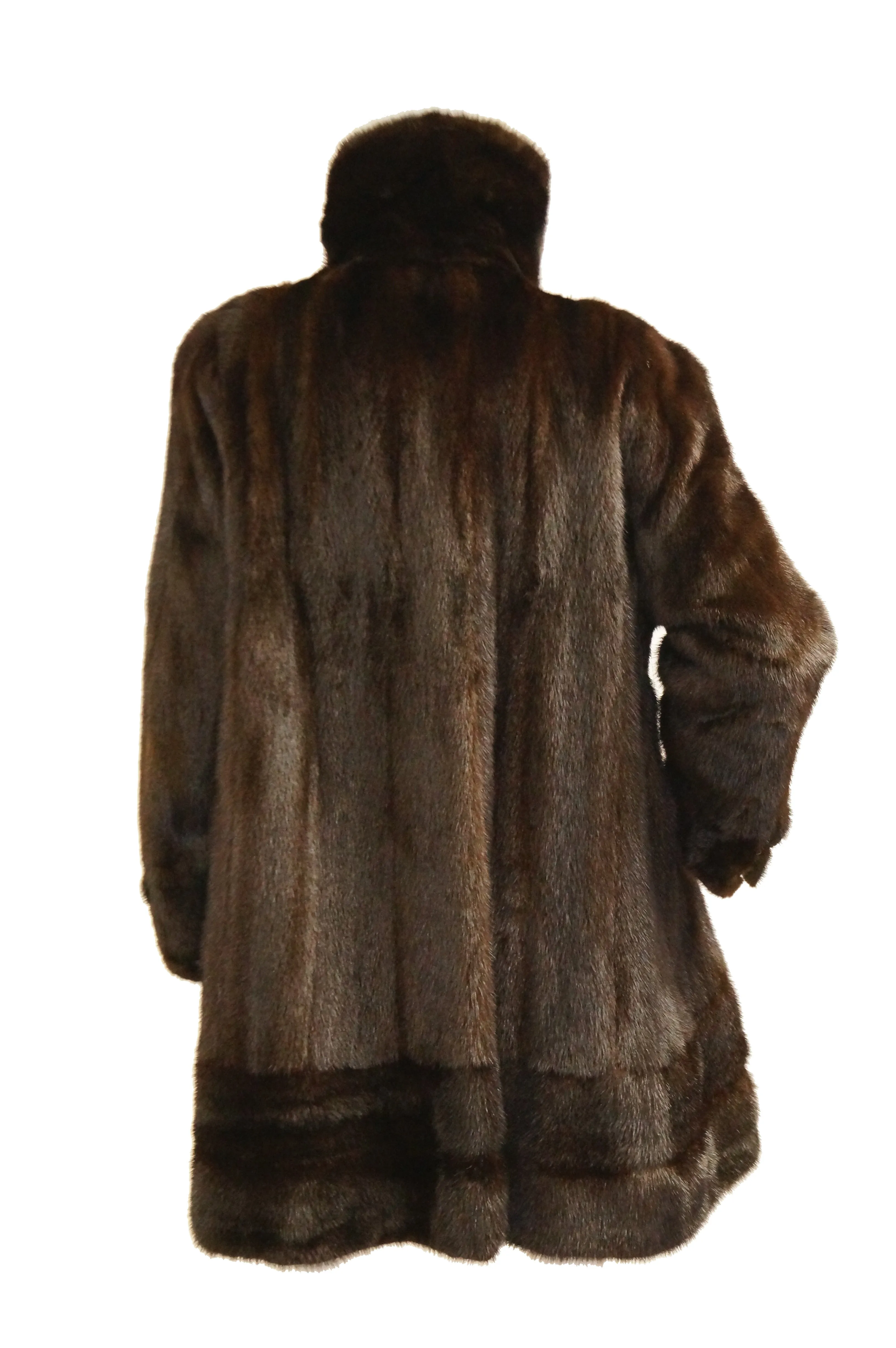 1960s Espresso Brown Mink Swing Coat with Rhinestone Detail Buttons