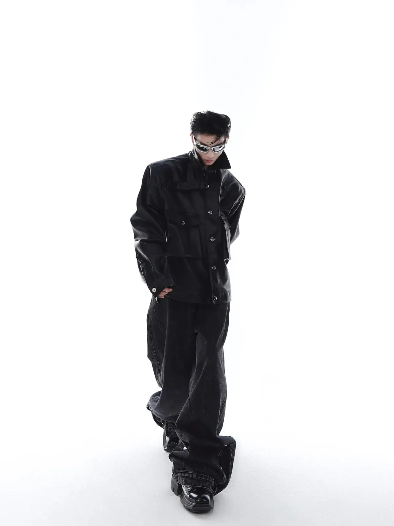 【23s Feb.】Large Pocket High Shoulder Leather Jacket