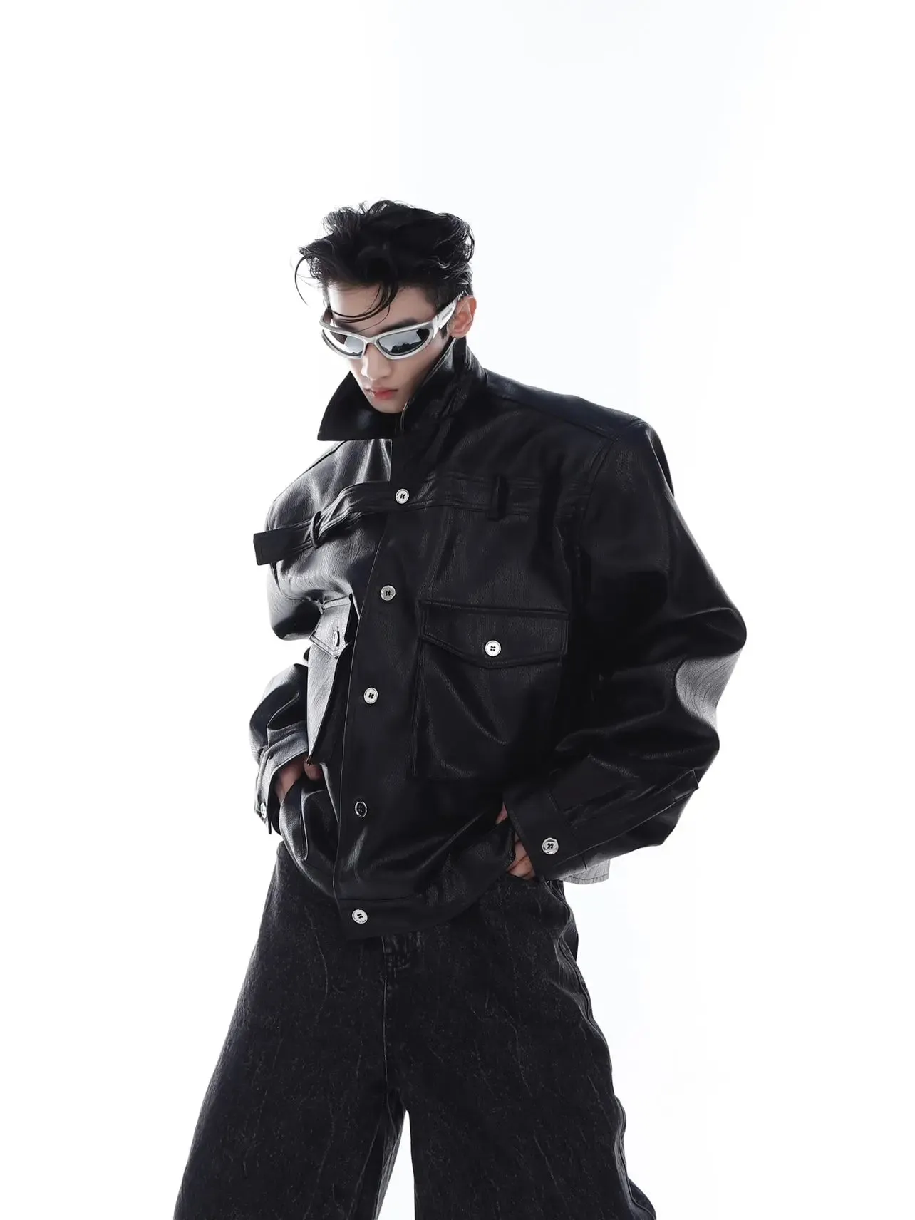 【23s Feb.】Large Pocket High Shoulder Leather Jacket