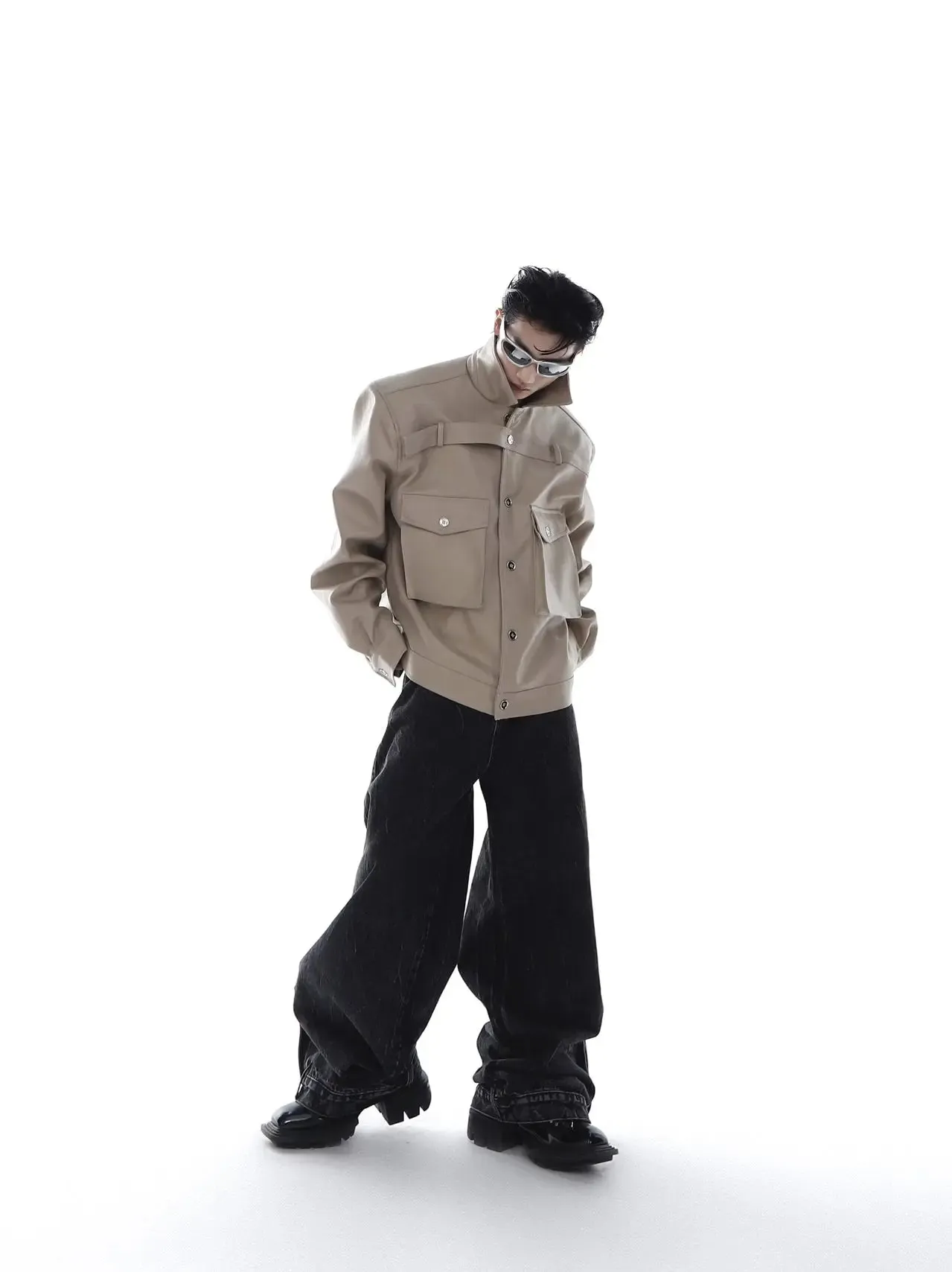【23s Feb.】Large Pocket High Shoulder Leather Jacket