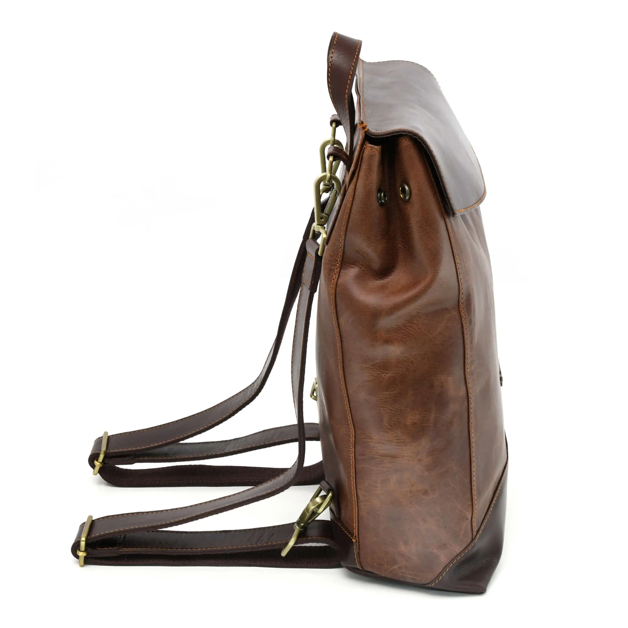 392153 Backpack in Full Grain Leather | Light & Dark Brown Combination | Style n Craft