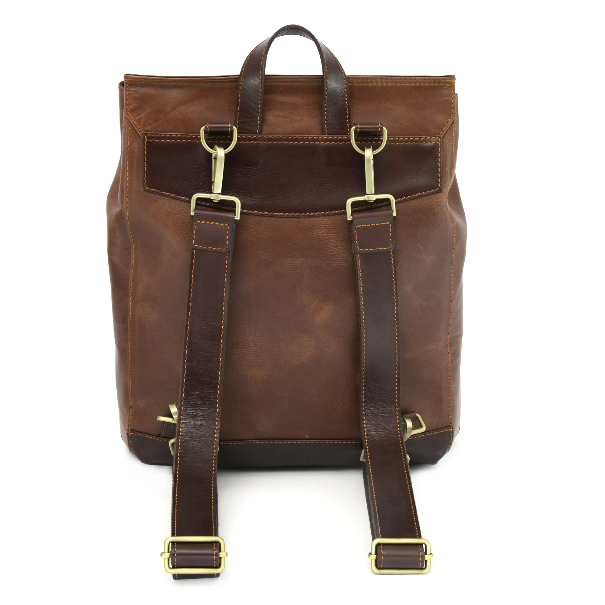 392153 Backpack in Full Grain Leather | Light & Dark Brown Combination | Style n Craft