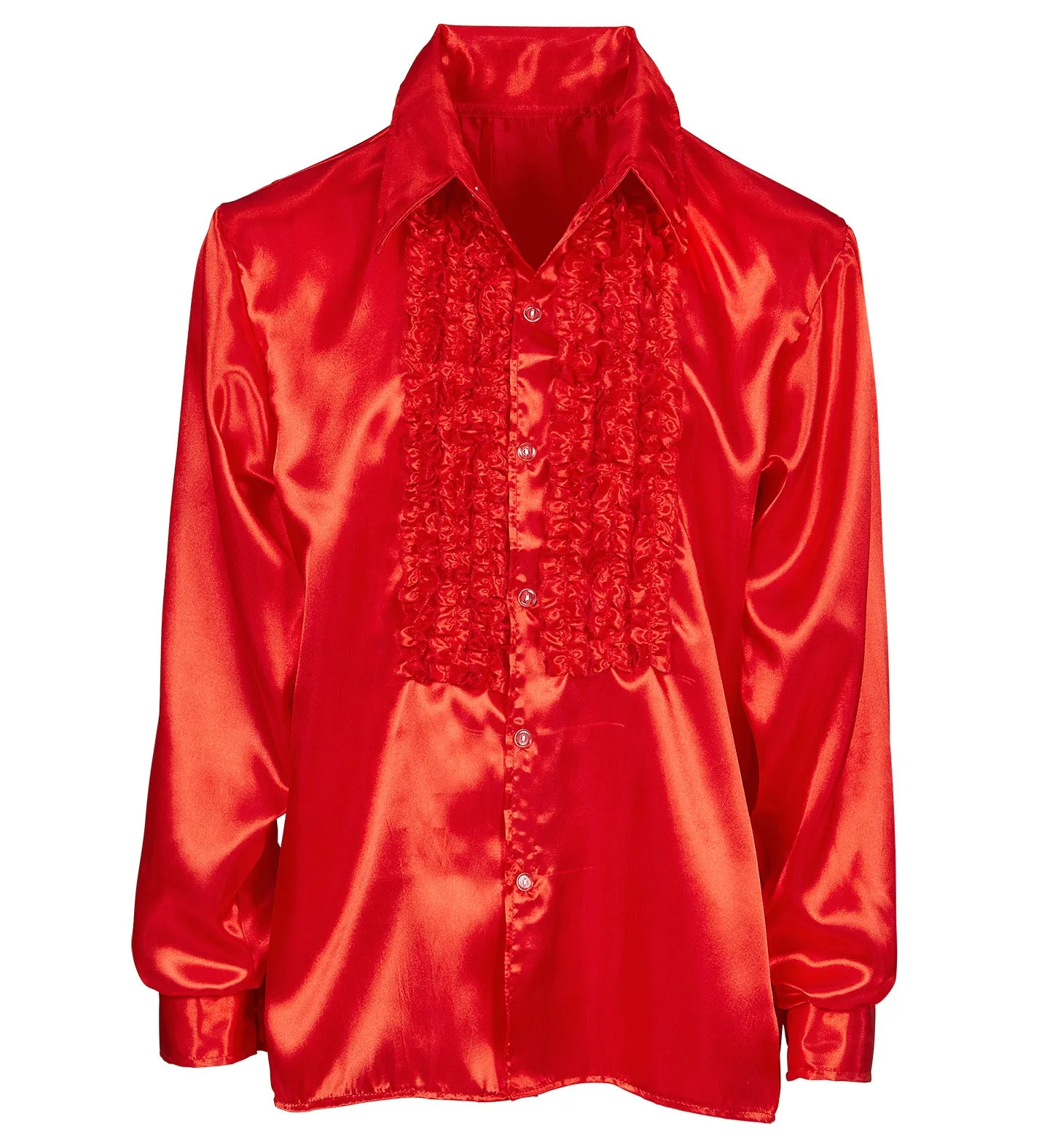 70's Disco Ruffle Satin Shirt Red