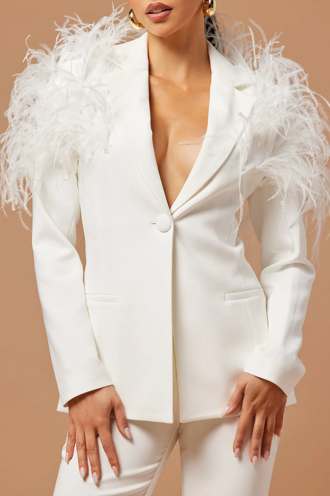 Alexis Feathered Pant Suit Set - White