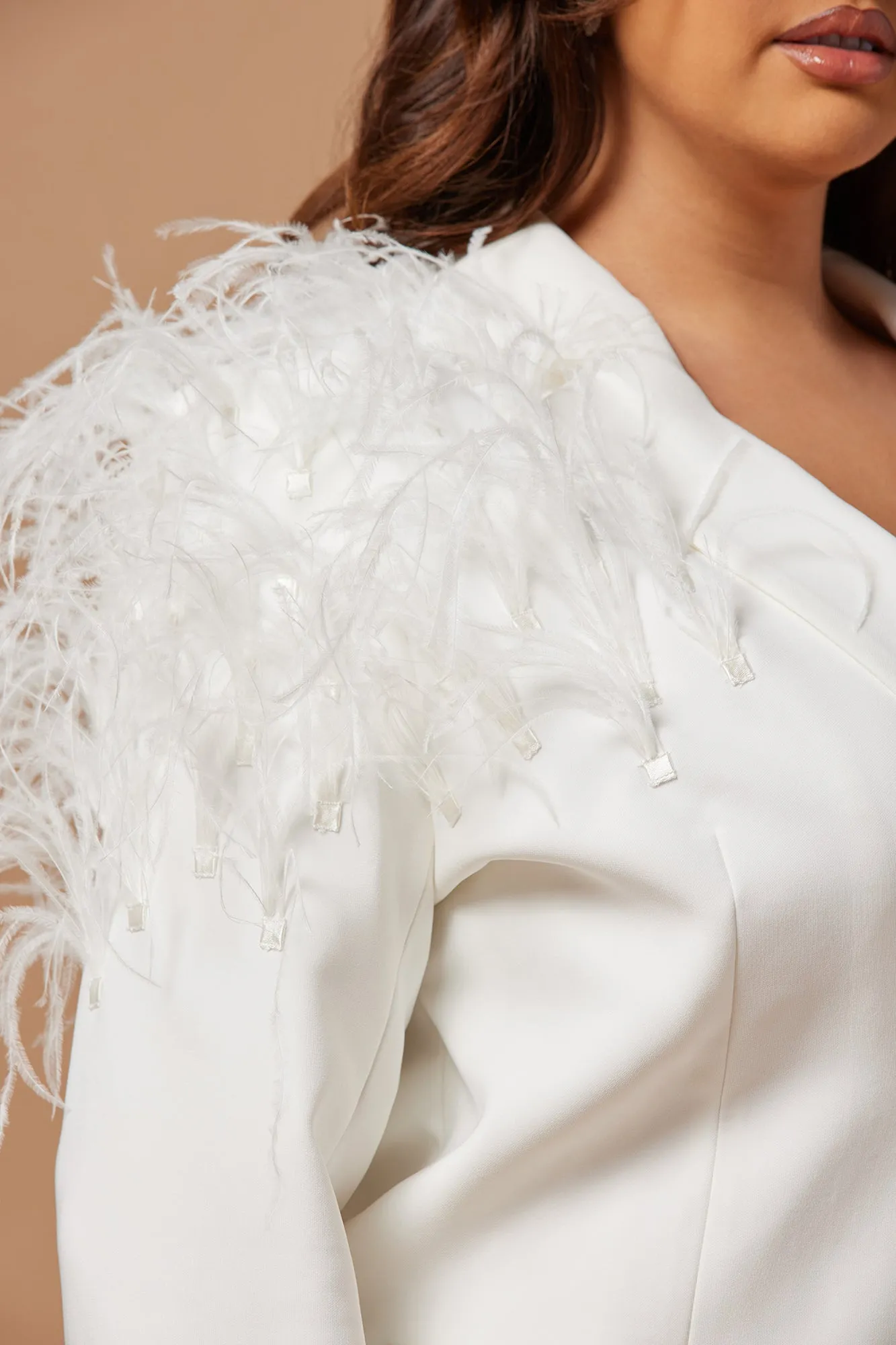 Alexis Feathered Pant Suit Set - White