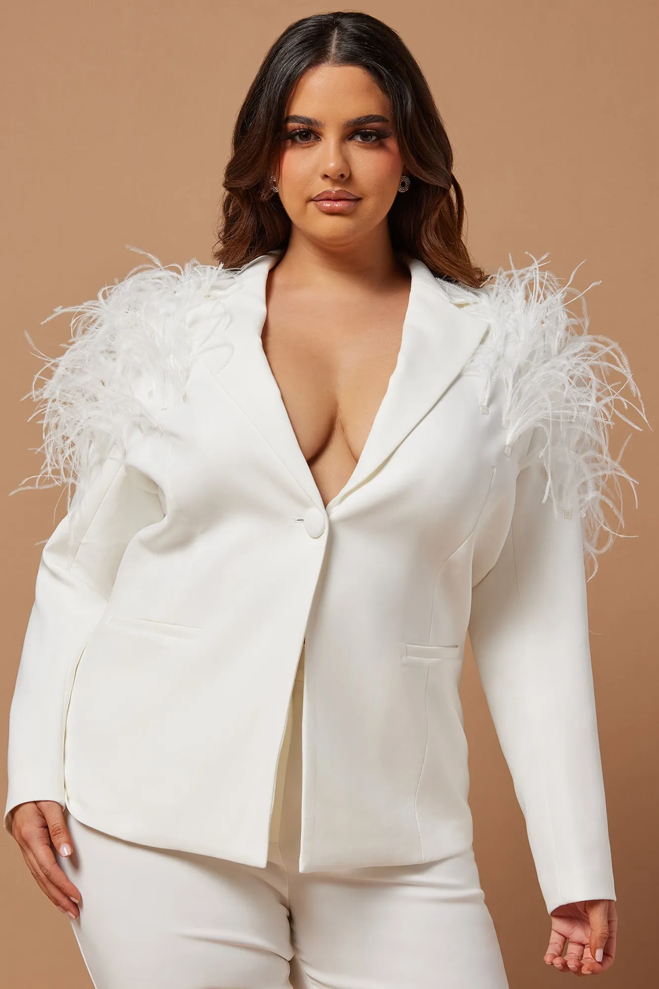 Alexis Feathered Pant Suit Set - White