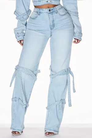 All Tied Up Stretch Straight Leg Jeans - Light Wash