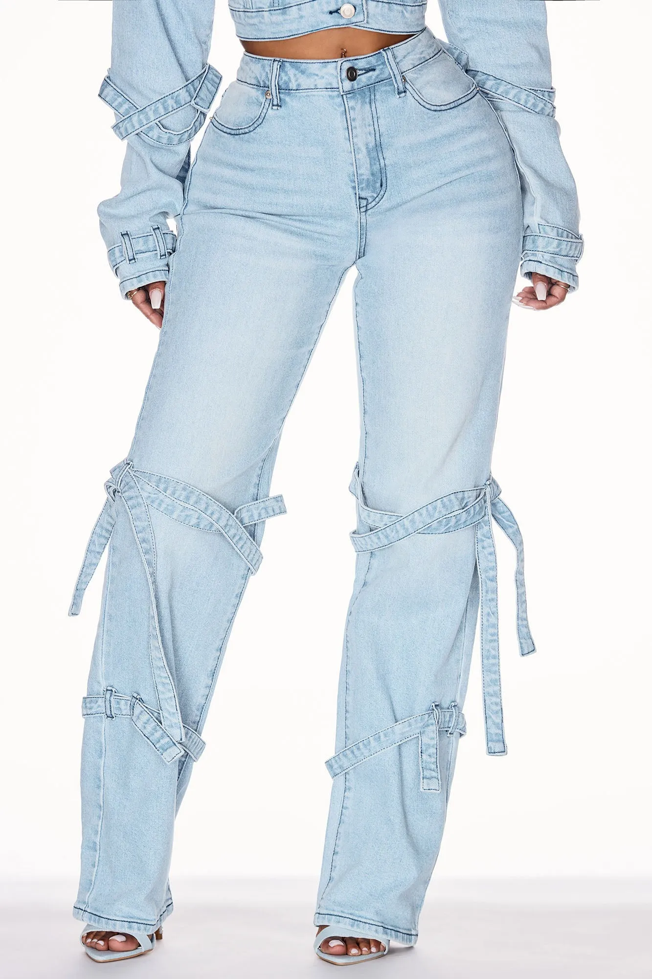 All Tied Up Stretch Straight Leg Jeans - Light Wash