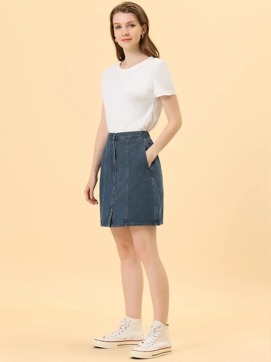 Allegra K Women's Denim Skirts 2024 Summer Casual A-Line Short Button Down Jean Skirt