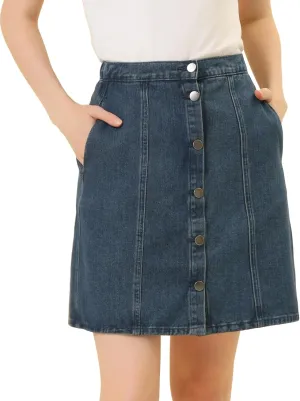 Allegra K Women's Denim Skirts 2024 Summer Casual A-Line Short Button Down Jean Skirt