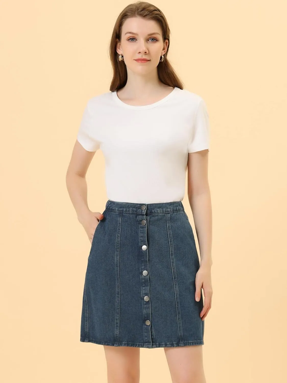 Allegra K Women's Denim Skirts 2024 Summer Casual A-Line Short Button Down Jean Skirt