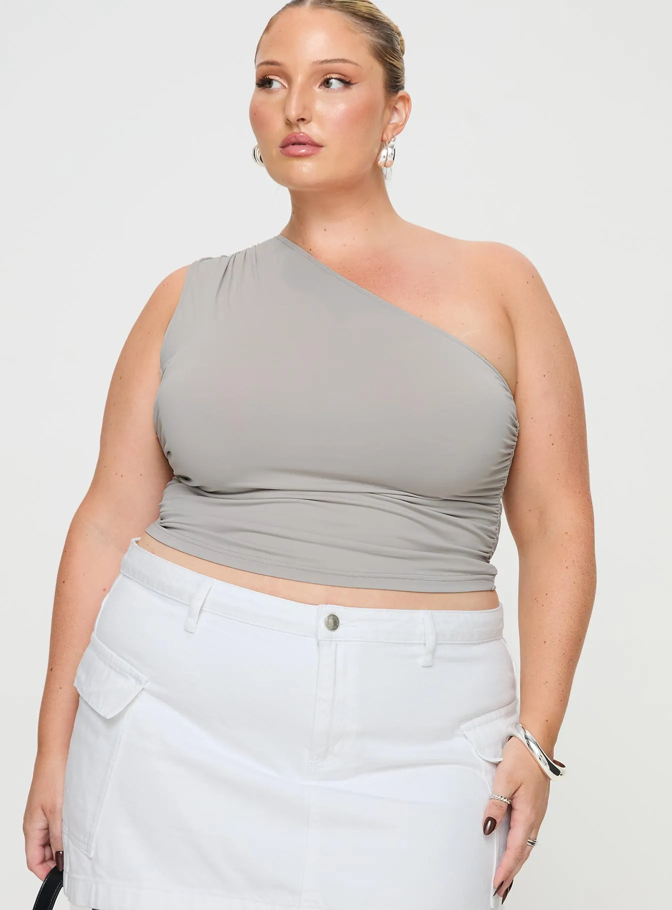 Annem One Shoulder Top Grey Curve