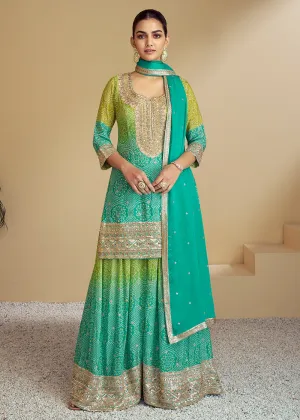 Aqua & Green Ombre Kurti Style Palazzo Style Suit