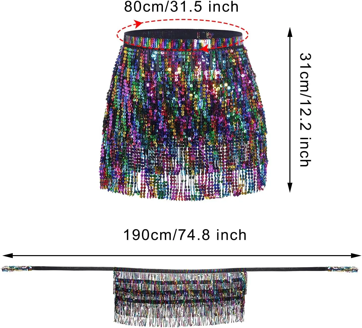 Belly Dance Hip Scarf Sequin Tassel Skirt Wrap Sparkly Rave Costume for Women