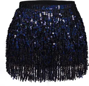 Belly Dance Hip Scarf Sequin Tassel Skirt Wrap Sparkly Rave Costume for Women