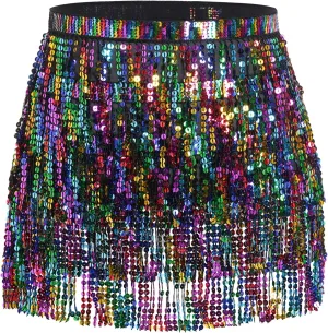 Belly Dance Hip Scarf Sequin Tassel Skirt Wrap Sparkly Rave Costume for Women