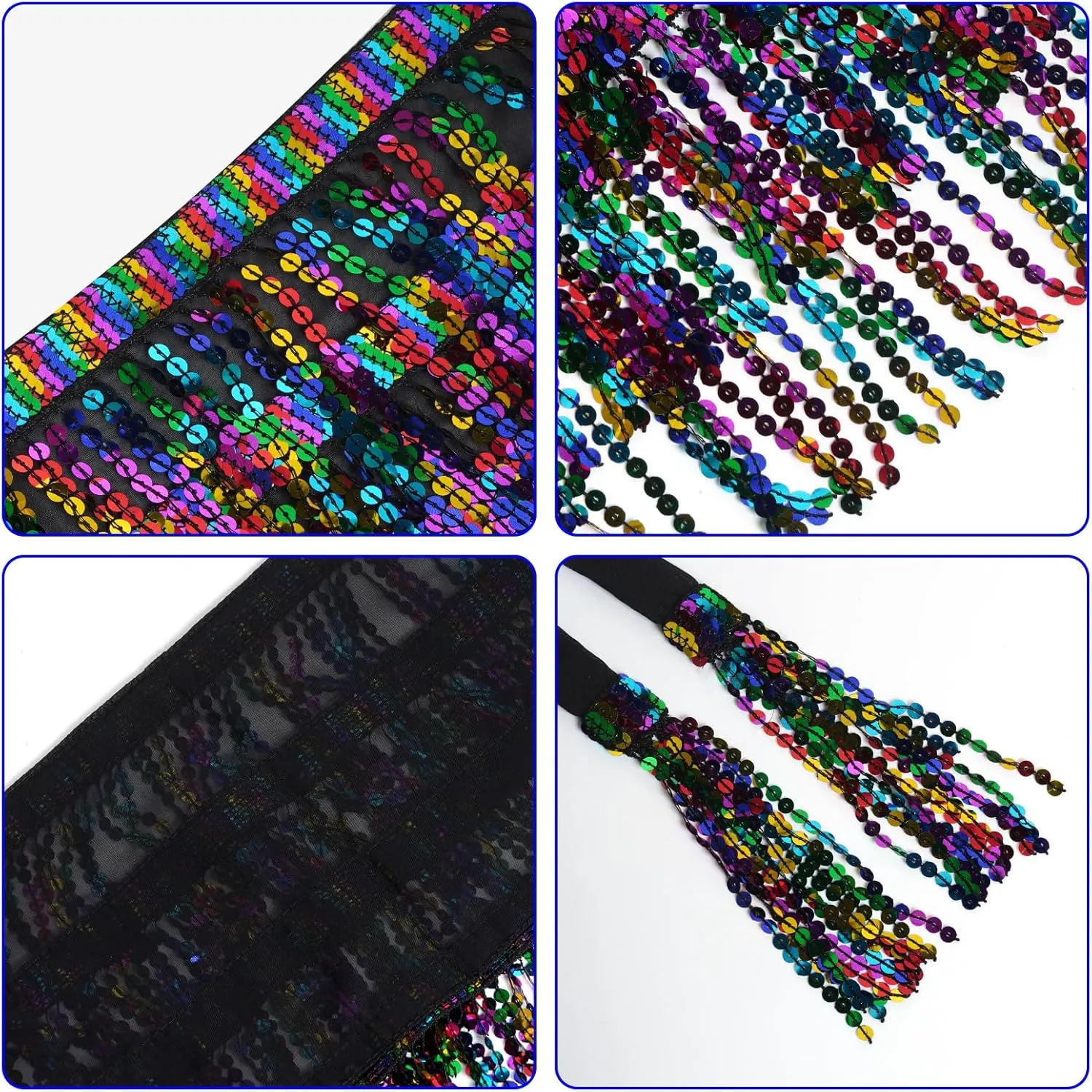 Belly Dance Hip Scarf Sequin Tassel Skirt Wrap Sparkly Rave Costume for Women