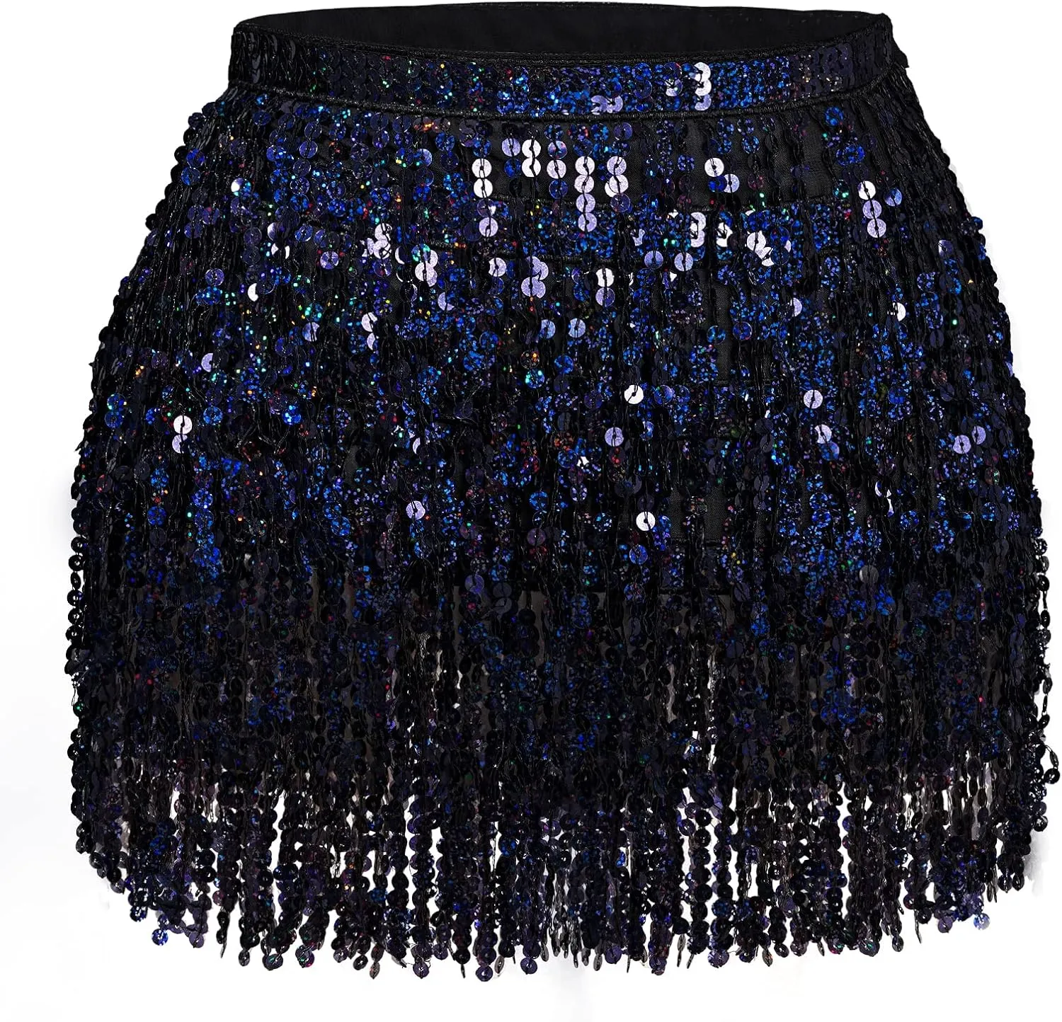 Belly Dance Hip Scarf Sequin Tassel Skirt Wrap Sparkly Rave Costume for Women