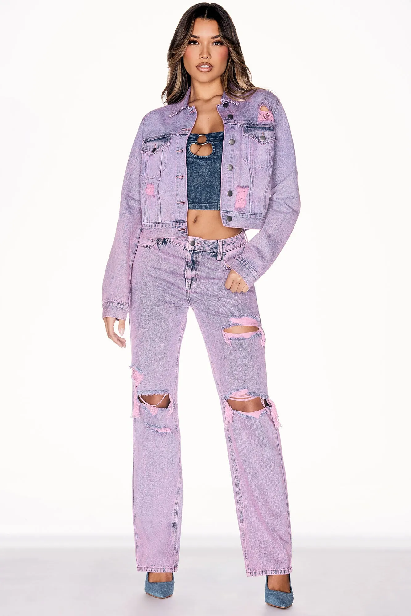Best Energy Ripped Straight Leg Jeans - Pink