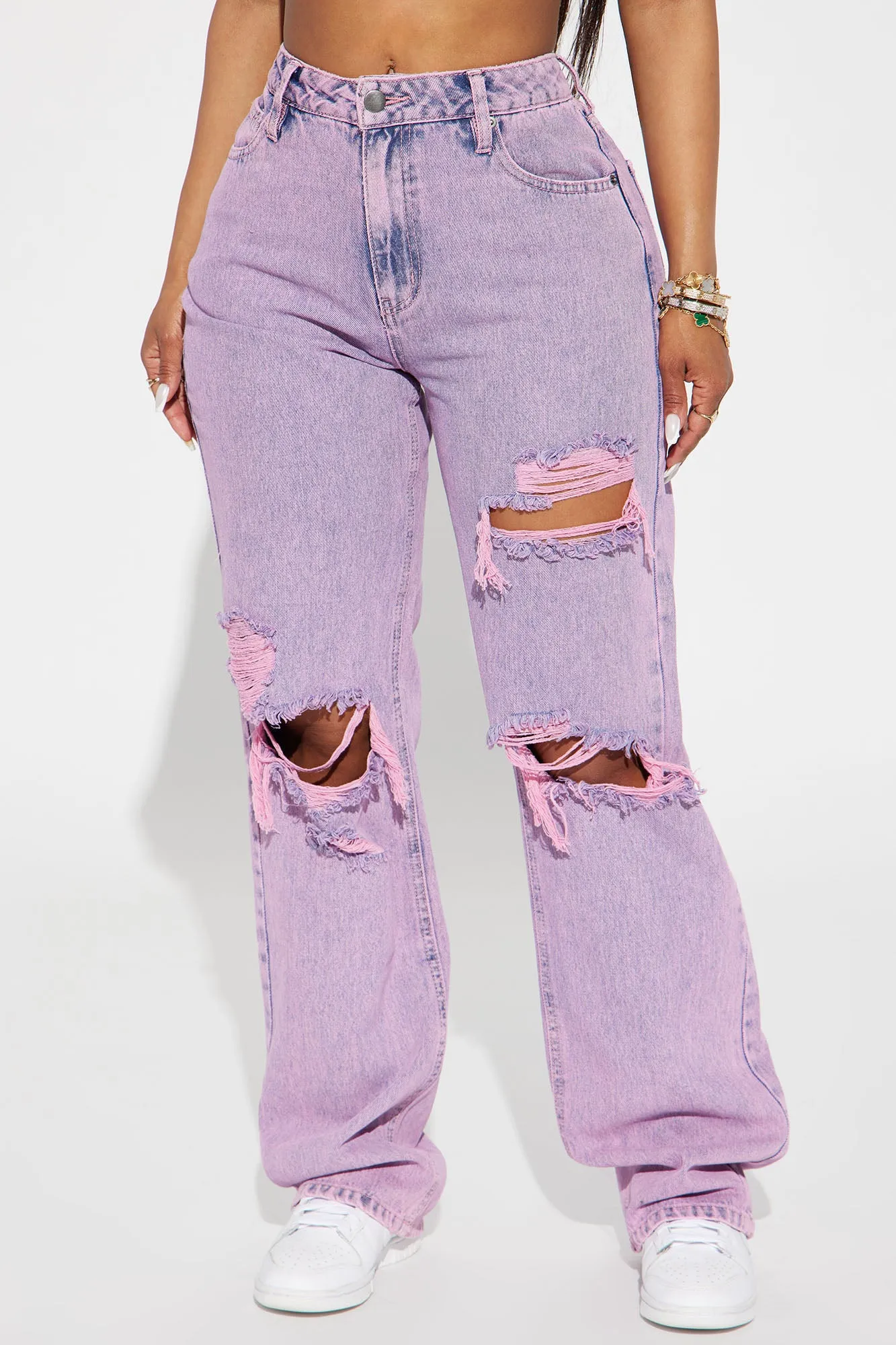 Best Energy Ripped Straight Leg Jeans - Pink