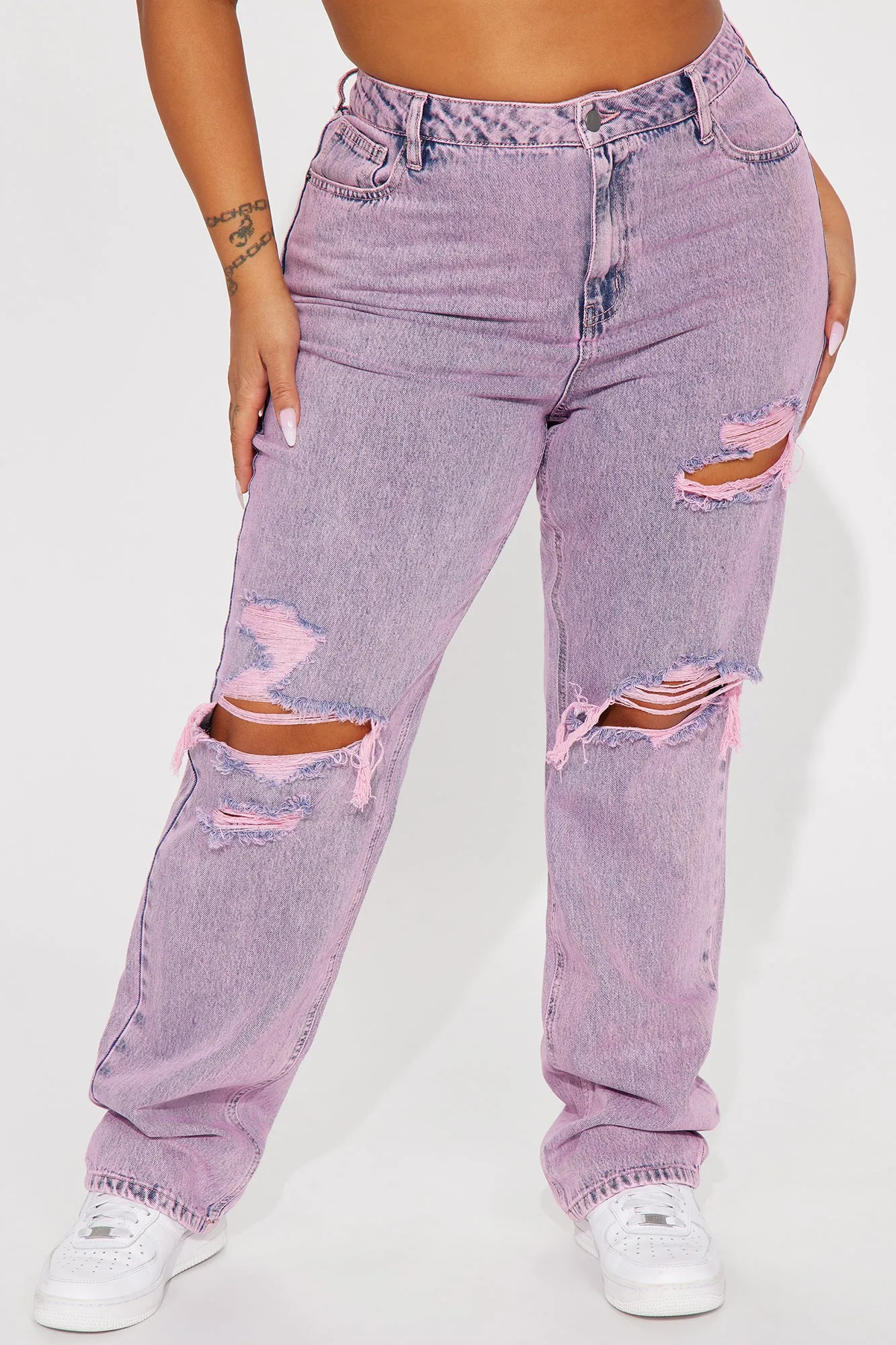 Best Energy Ripped Straight Leg Jeans - Pink