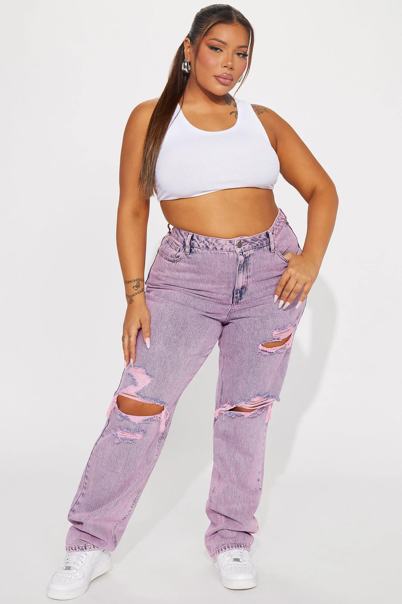 Best Energy Ripped Straight Leg Jeans - Pink