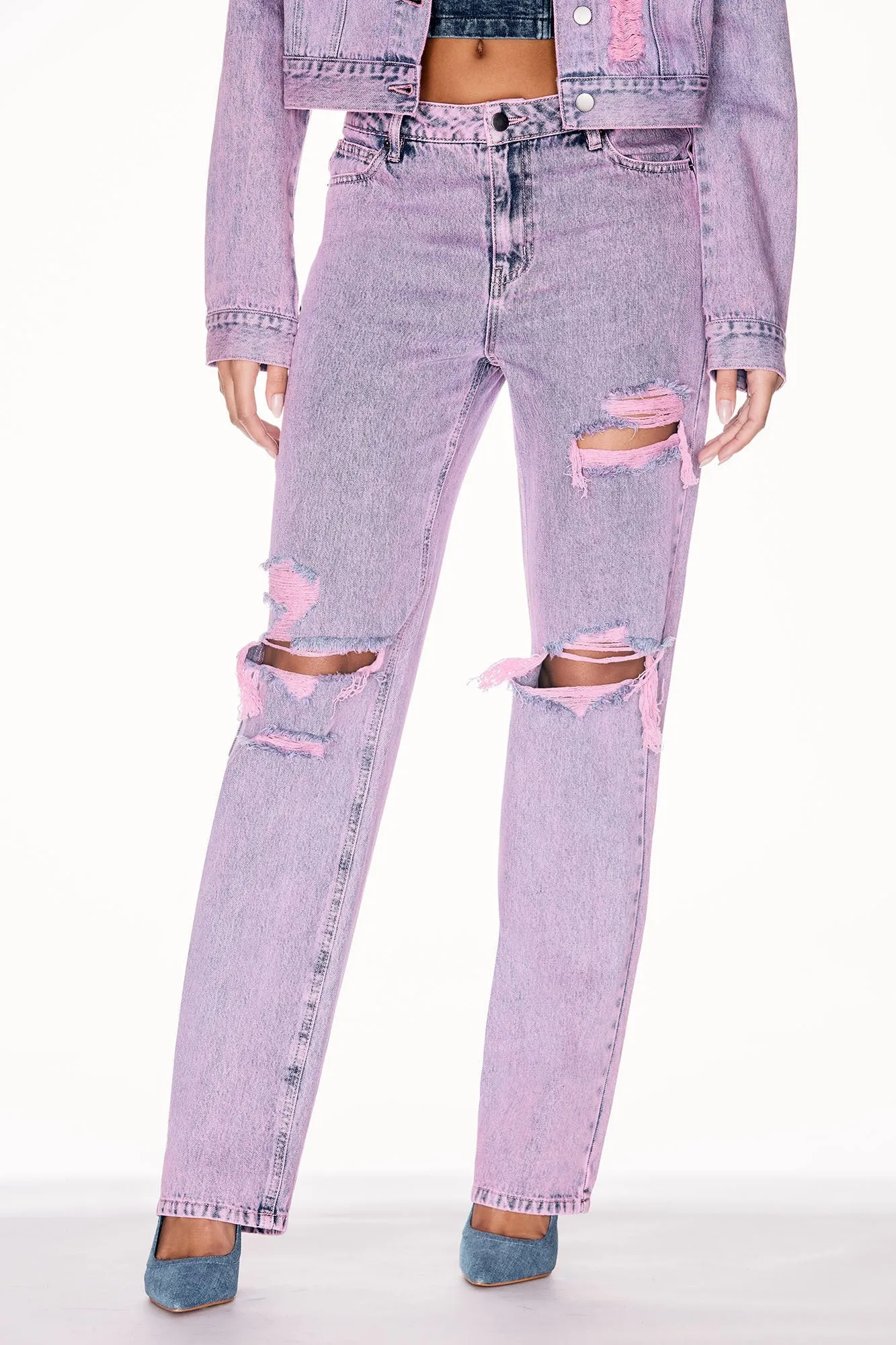 Best Energy Ripped Straight Leg Jeans - Pink