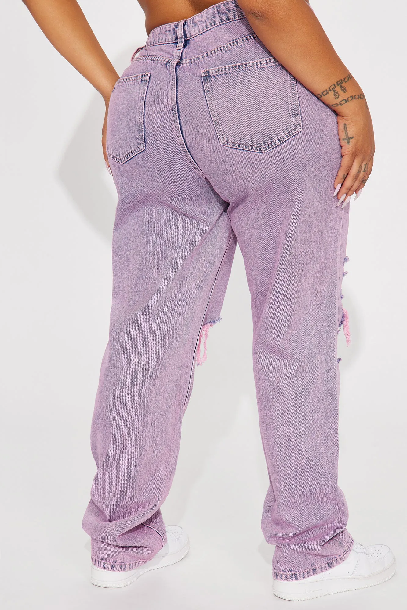 Best Energy Ripped Straight Leg Jeans - Pink