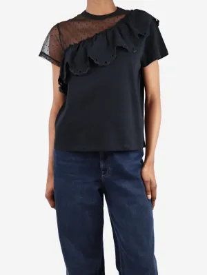 Black ruffled lace t-shirt - size XS