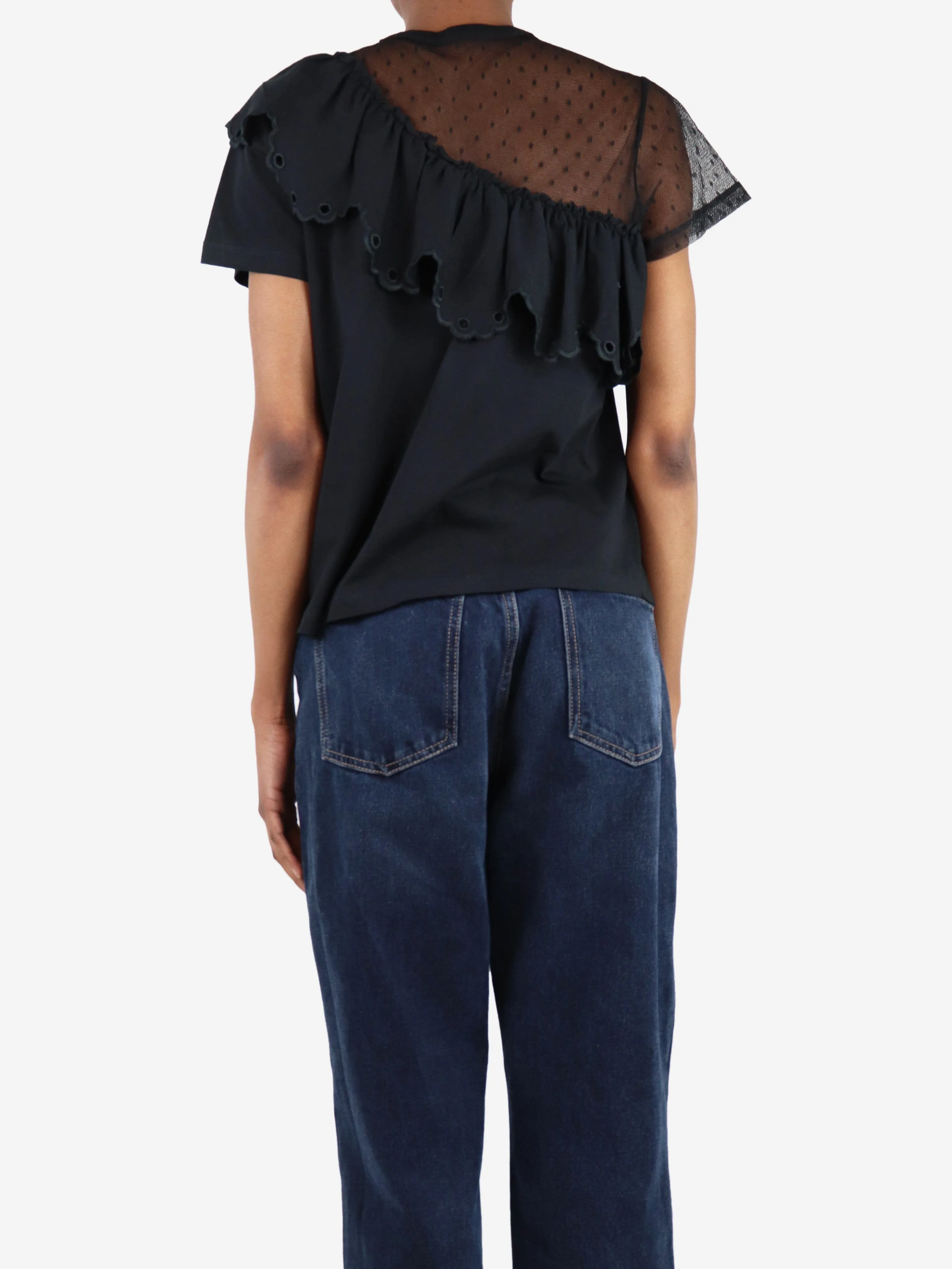 Black ruffled lace t-shirt - size XS