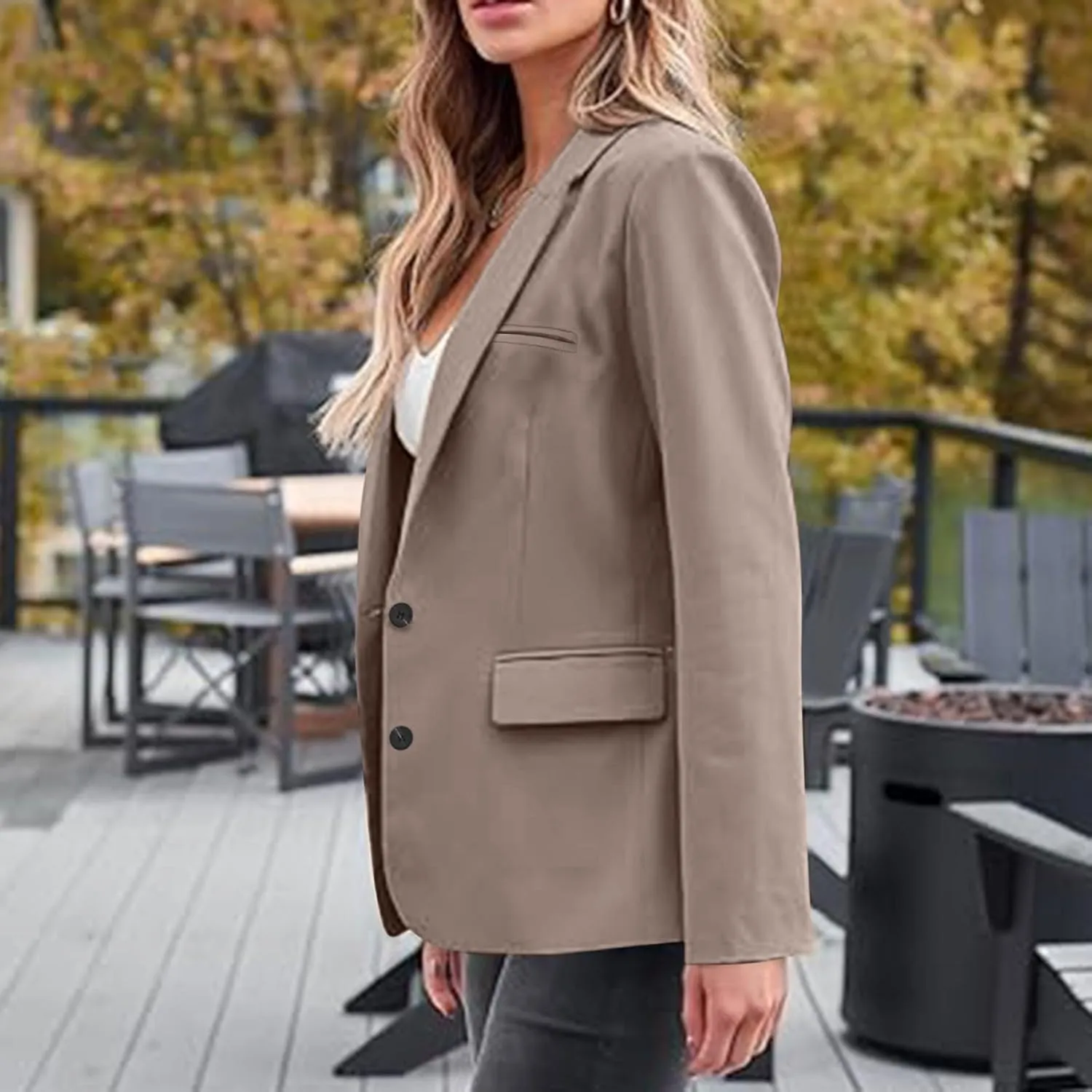 Blazers for Women Business Casual Long Sleeve Lapel Open Front Button Work Office Blazer Jackets with Pockets 2024