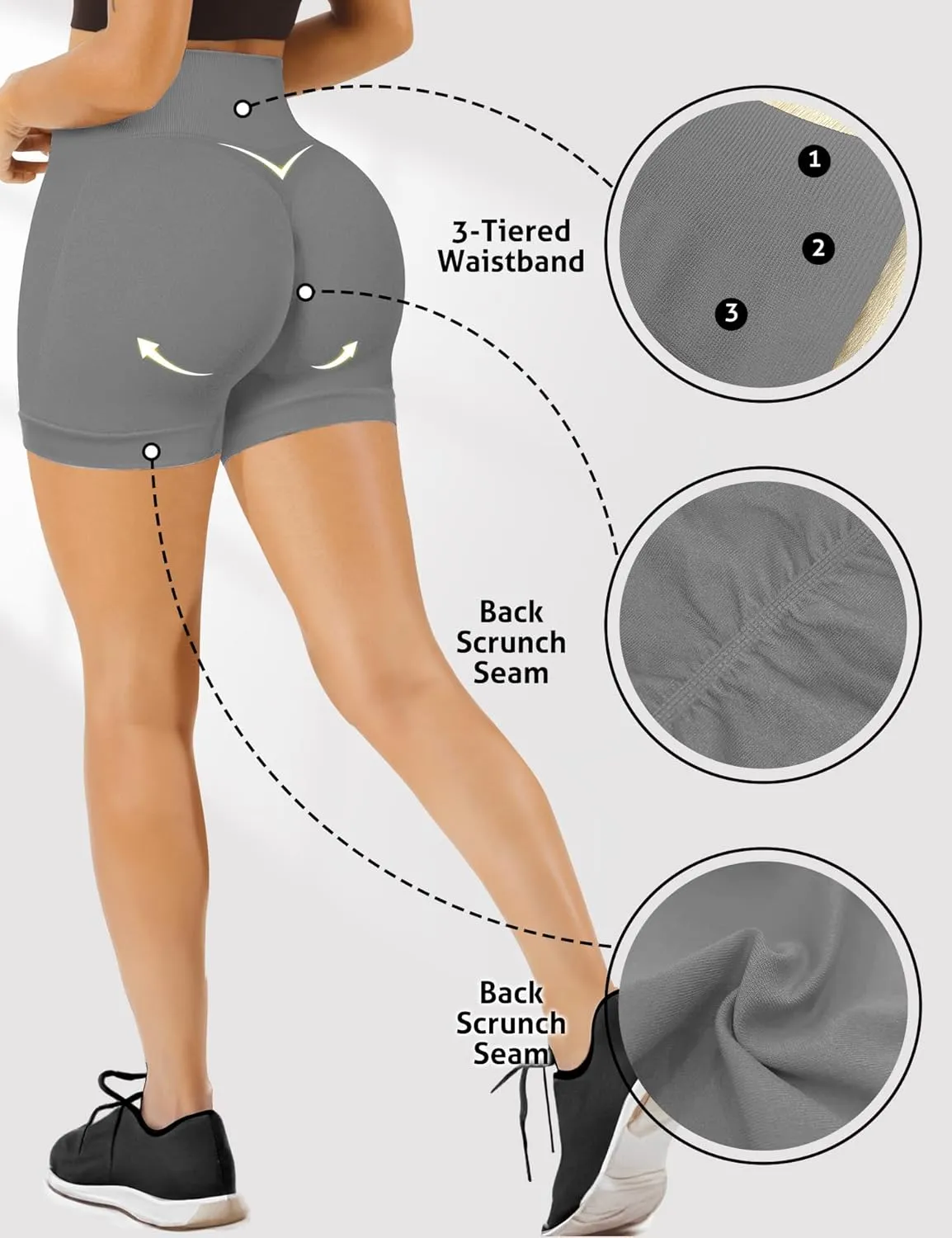 Buauty Gym Shorts Women, Seamless Yoga Workout Shorts, High-Waisted 3.6'' Scrunch Butt Booty Lifting Athletic Running Shorts