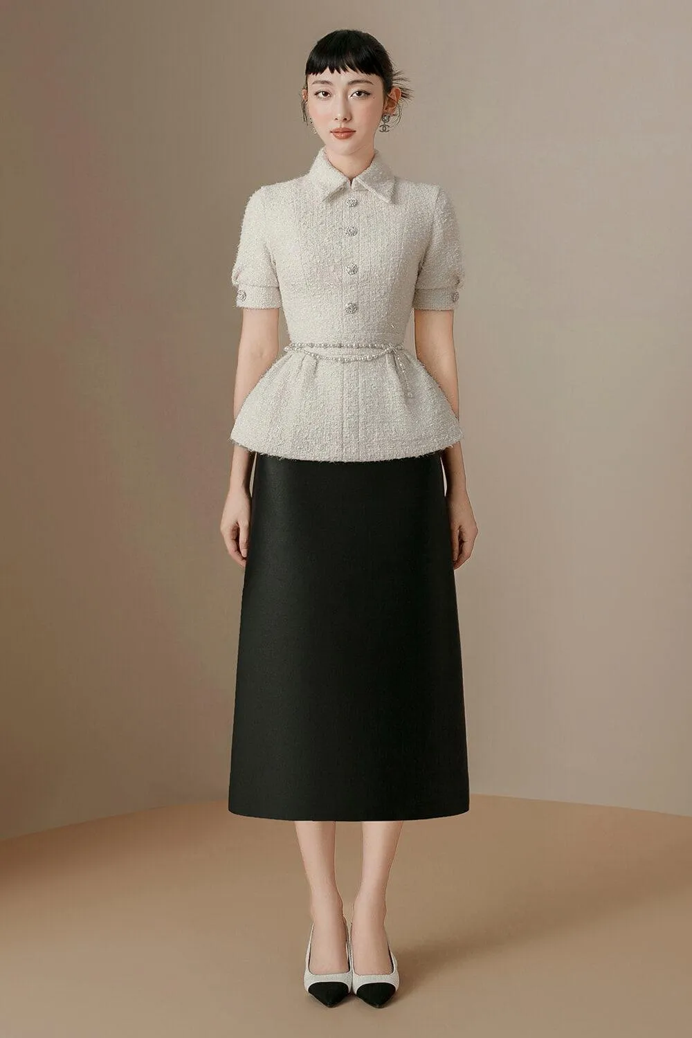 Chantel A-line Back Zipper Leather Midi Skirt