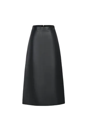 Chantel A-line Back Zipper Leather Midi Skirt