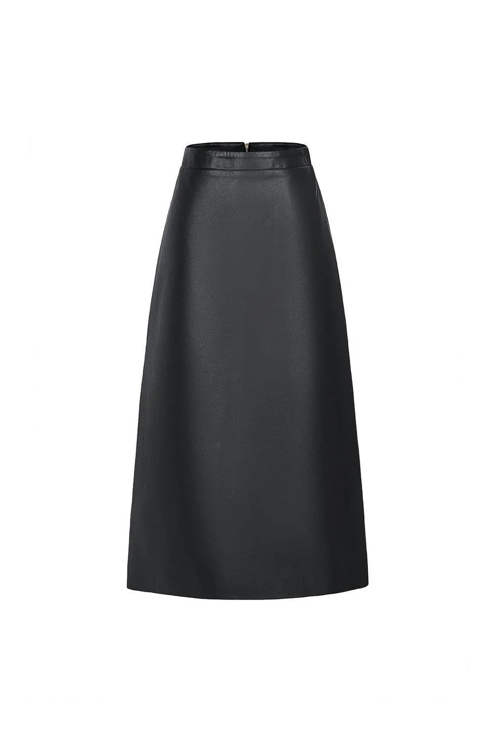 Chantel A-line Back Zipper Leather Midi Skirt