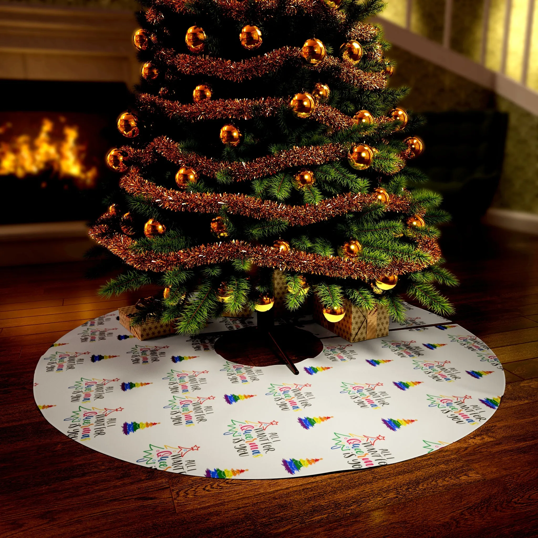 Christmas LGBTQ  Round Tree Skirt , All I want Merry Queermas