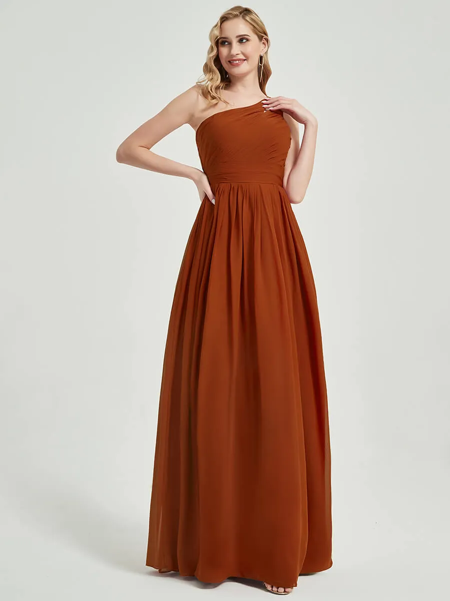 Cinnamon Rose One Shoulder A-Line Floor Length Chiffon Bridesmaid Dress