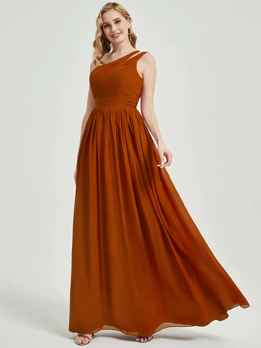 Cinnamon Rose One Shoulder A-Line Floor Length Chiffon Bridesmaid Dress
