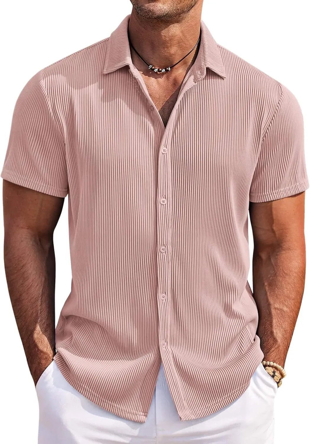 COOFANDY Men's Casual Shirts Short Sleeve Button Down Shirt for Men Wedding Beach Fashion Shirt