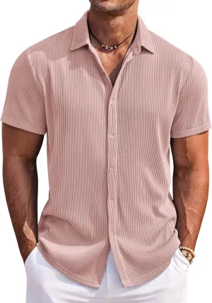 COOFANDY Men's Casual Shirts Short Sleeve Button Down Shirt for Men Wedding Beach Fashion Shirt