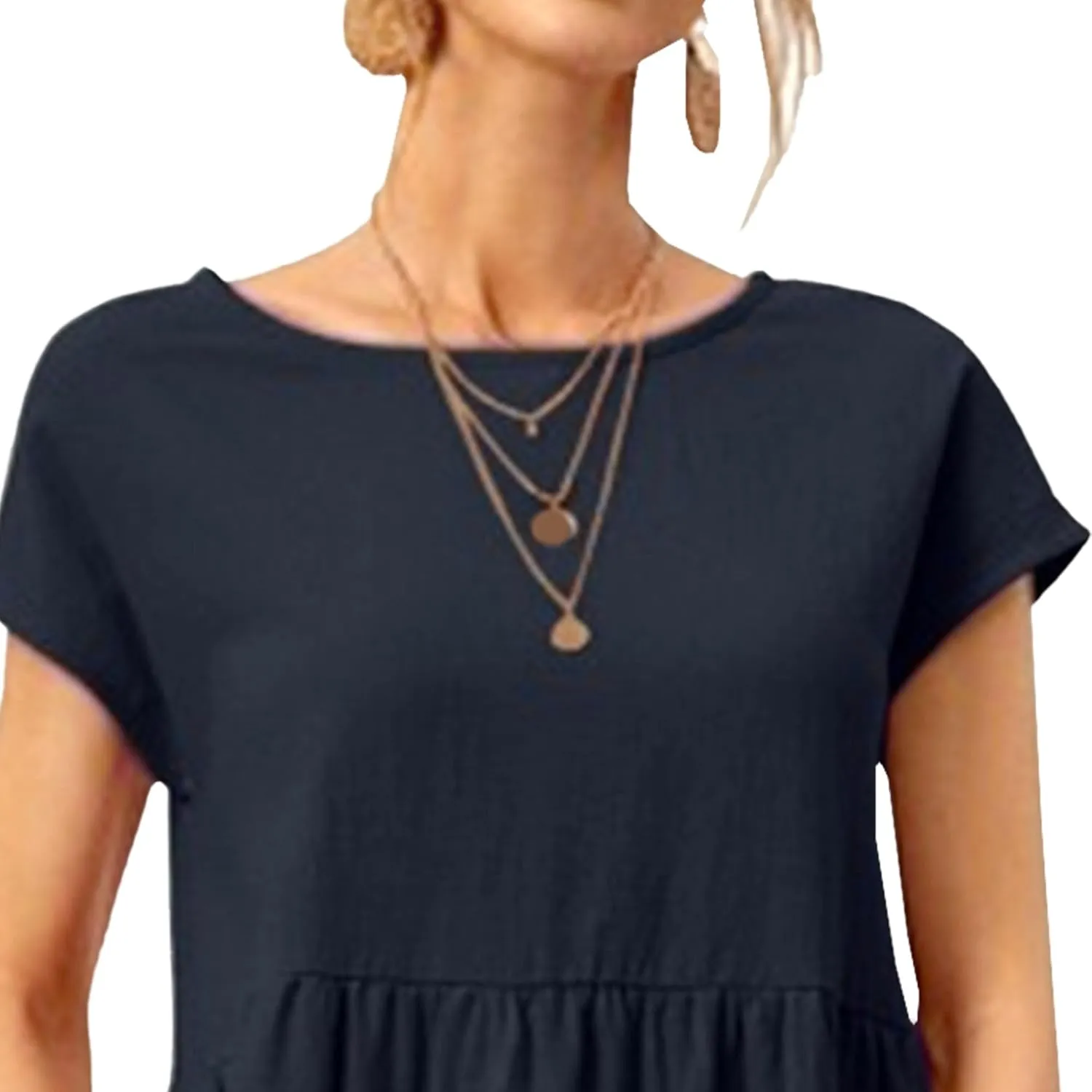 Cotton Dresses for Women Summer Short Sleeve T-Shirt Dress Casual Loose Fit Crewneck Midi Dresses with Pockets