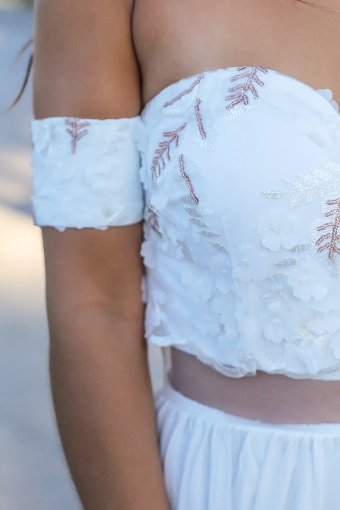 Cream Off Shoulder Maxi Dress with Embroidered Top