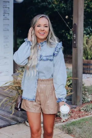 Devi Ruffle Yoke Denim Shirt