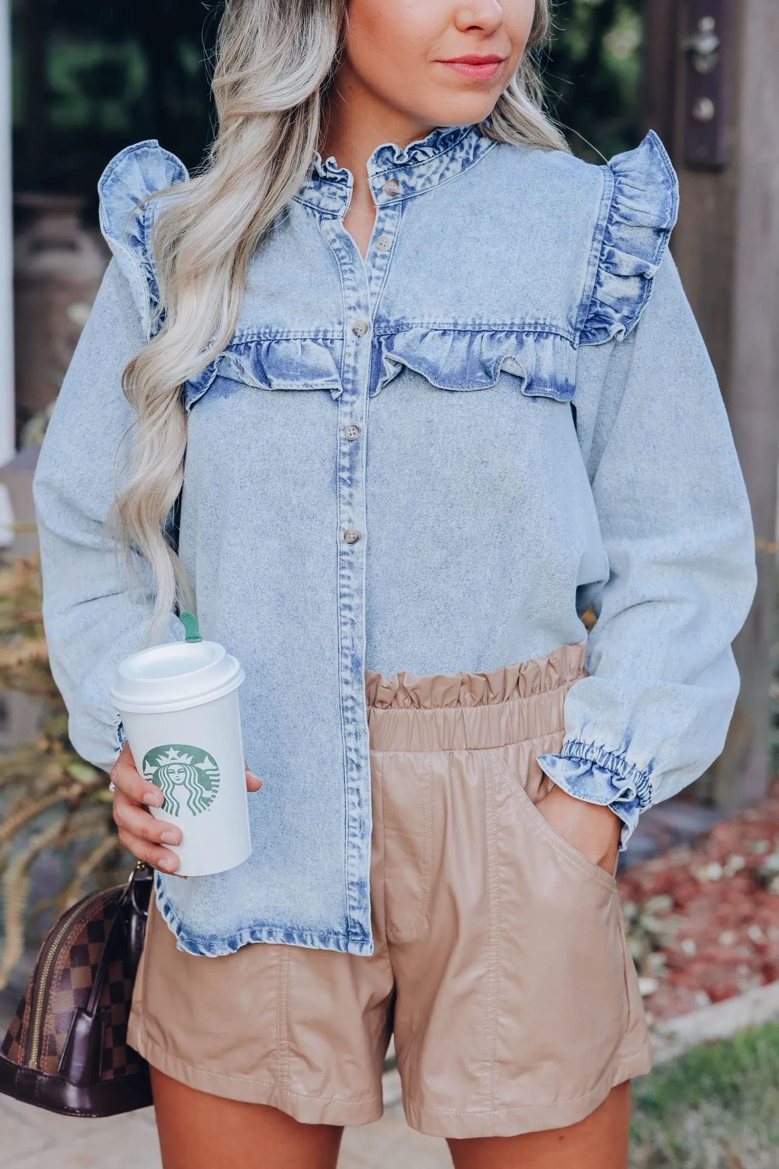 Devi Ruffle Yoke Denim Shirt