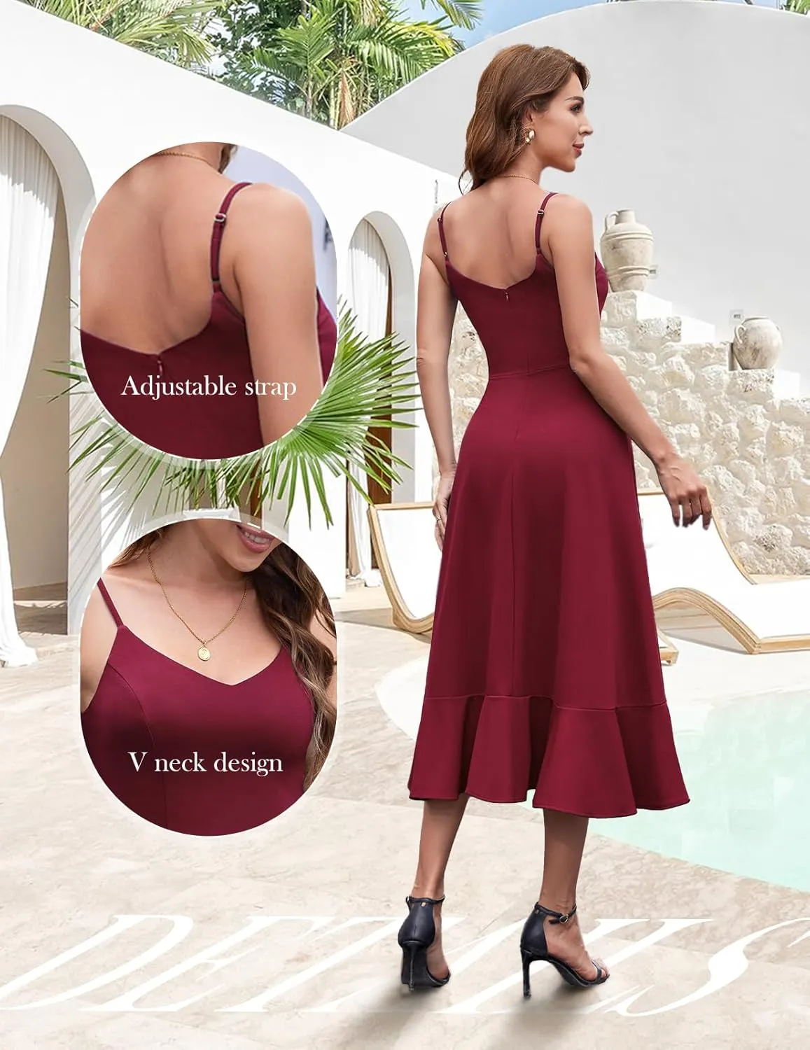DRESSTELLS Women's Cocktail Party Dress, Formal Wedding Guest High Low Dress, Fit Flare Holiday Prom Dress