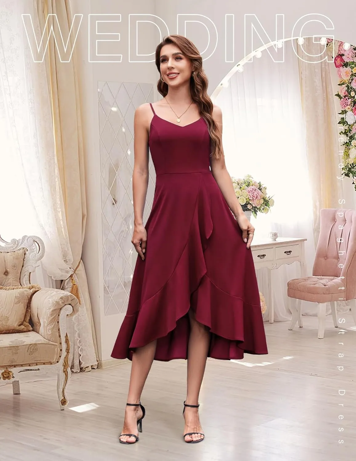DRESSTELLS Women's Cocktail Party Dress, Formal Wedding Guest High Low Dress, Fit Flare Holiday Prom Dress