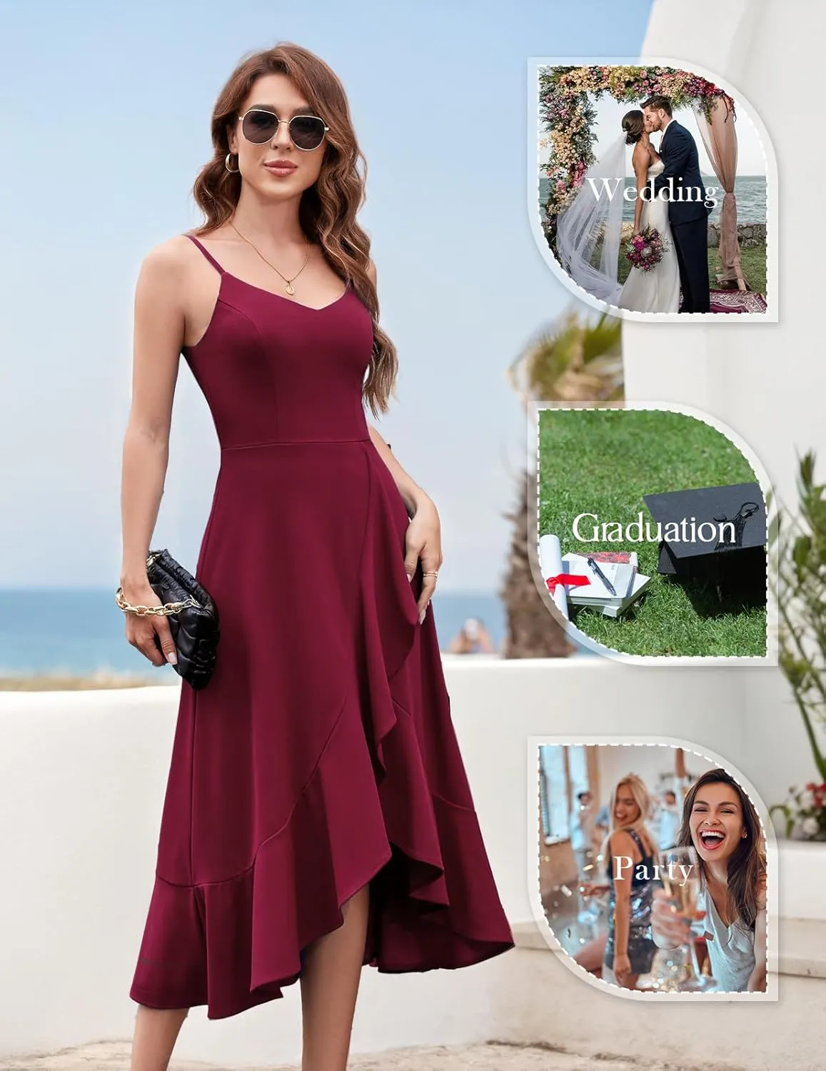 DRESSTELLS Women's Cocktail Party Dress, Formal Wedding Guest High Low Dress, Fit Flare Holiday Prom Dress