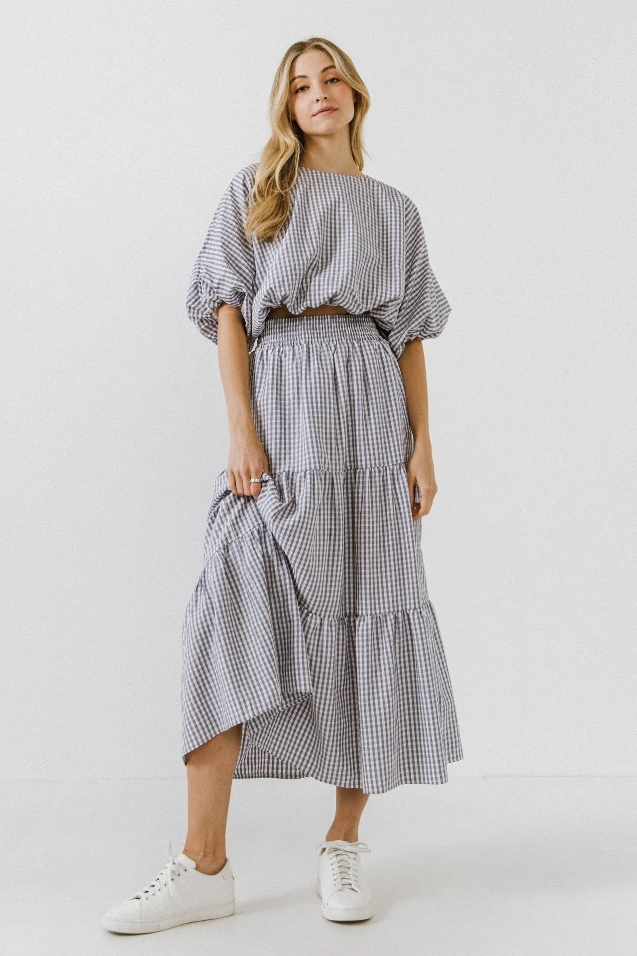 English Factory - Check Tiered Maxi Skirt
