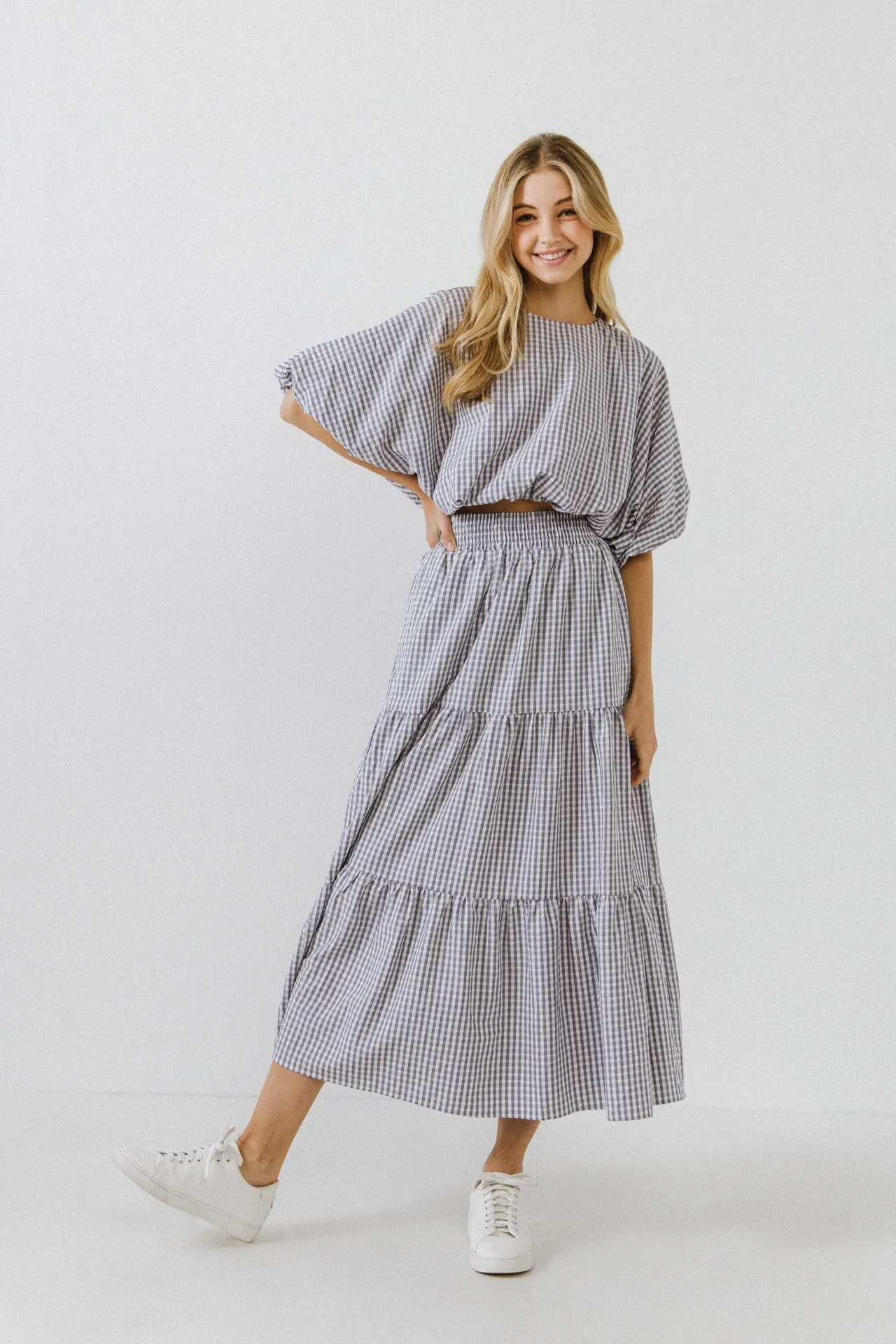 English Factory - Check Tiered Maxi Skirt